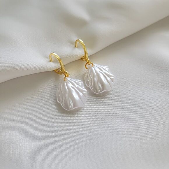 5/$25 Gold Huggie White Seashell Earrings - Picture 5 of 5